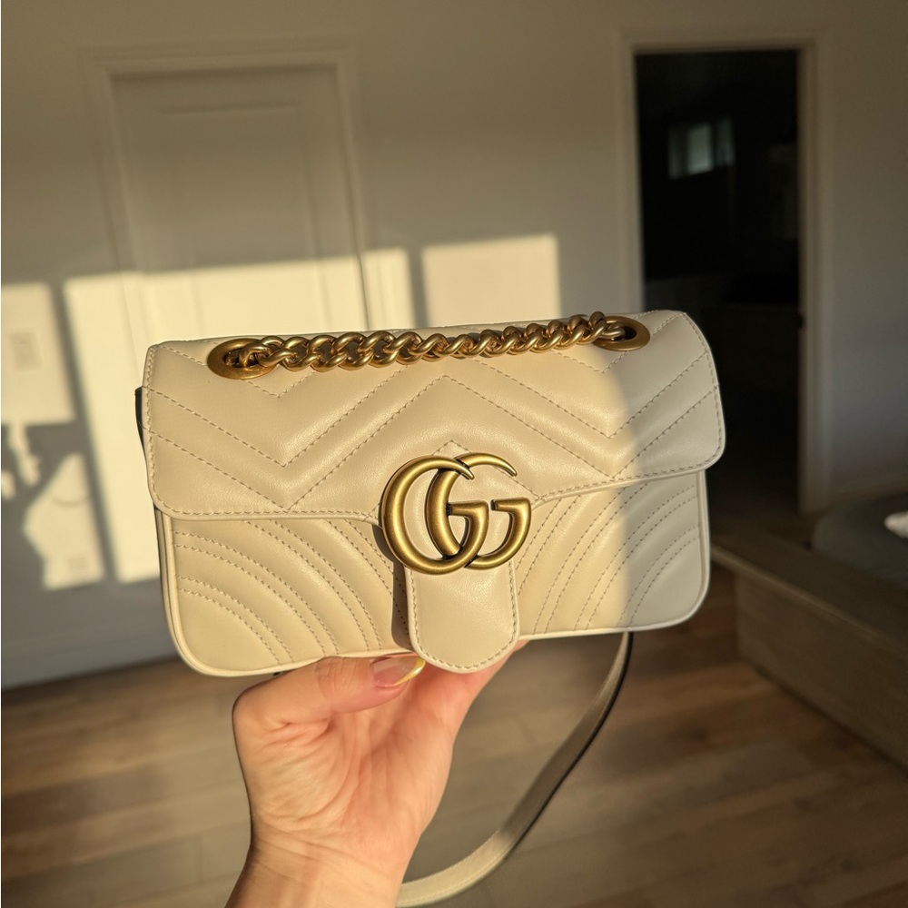 Gucci GG Marmont Beige Leather Shoulder Bag